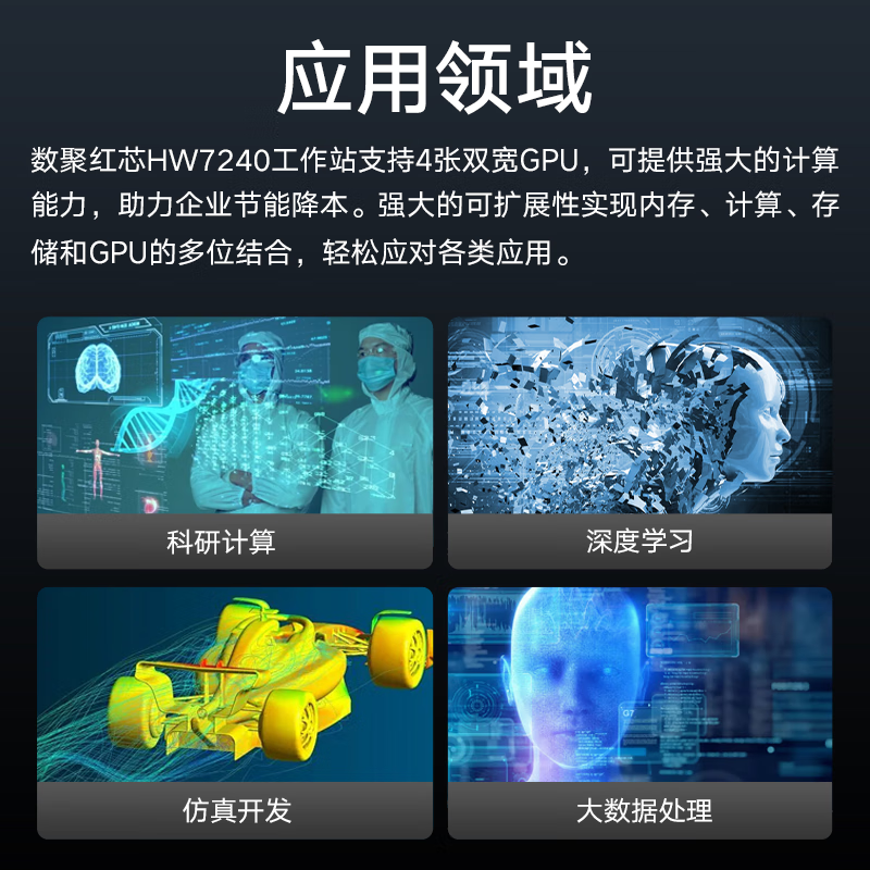 数聚红芯HW7240工作站4214R*2/512G/2T固+8T SATA/A6000 48G*4/2050W*2