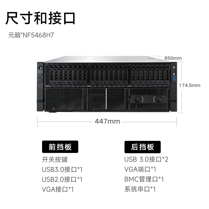 元脑浪潮NF5468H7服务器7360*2/32g*16/3.84t*4/8222/四口千兆/l20*2/3000w*4